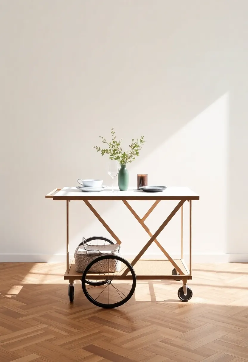 Minimalist Dining Cart: Easily movable and practical,this cart-style table is ideal for dining on the go around your home