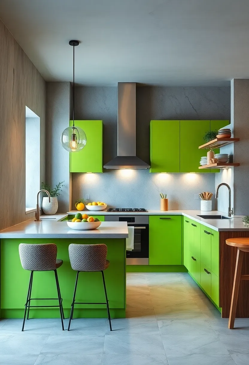 Fresh Lime Green Accents on Cabinets ⁤injecting Playful Energy and⁣ Unexpected⁣ Pops of Color