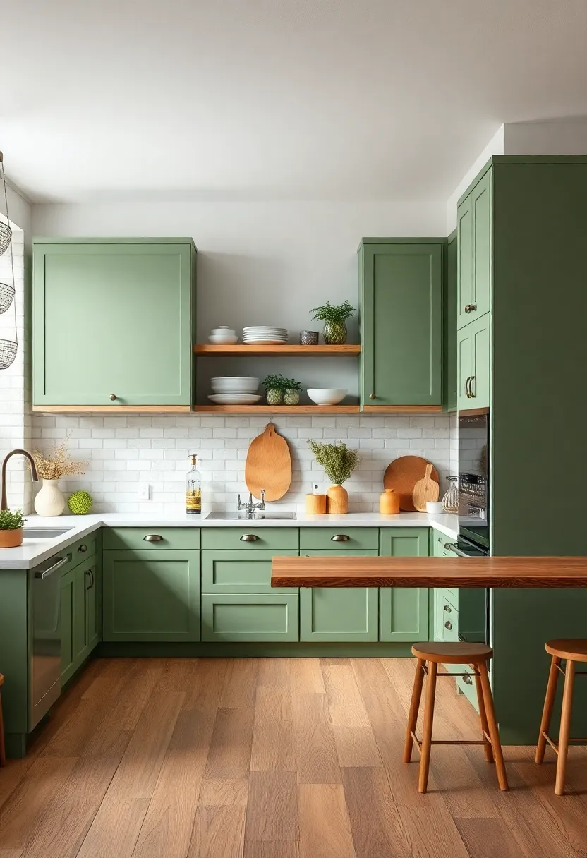 Soft Celadon Green blending Seamlessly ⁤with ‍Natural Wood Floors and Earthy ⁣Kitchen accessories
