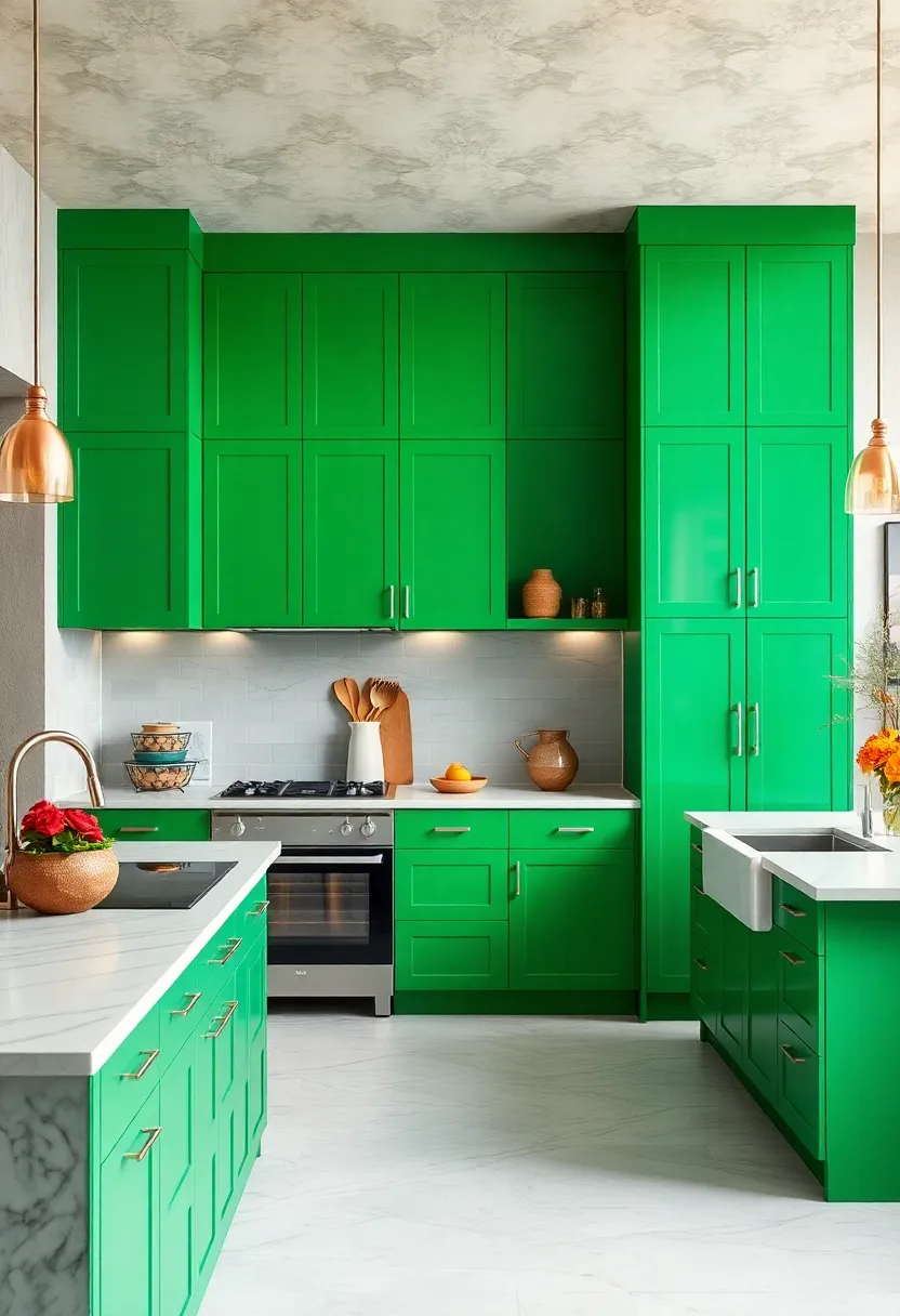 Vibrant Kelly Green Bringing ‍Dynamic Contrast to ​White Marble ⁤and⁣ Chrome Fixtures