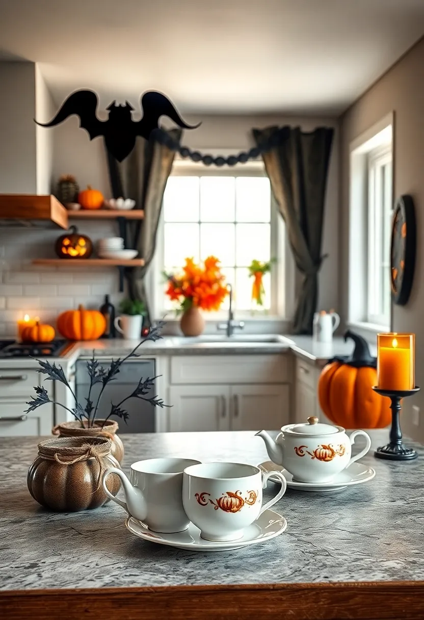Delicate Porcelain Tea Sets Paired with Spooky Pumpkin Spice Scented Candles