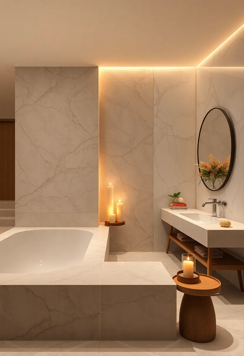 Ambient Candlelight reflecting on Smooth Marble Surfaces‌ Creating a Relaxing Mood