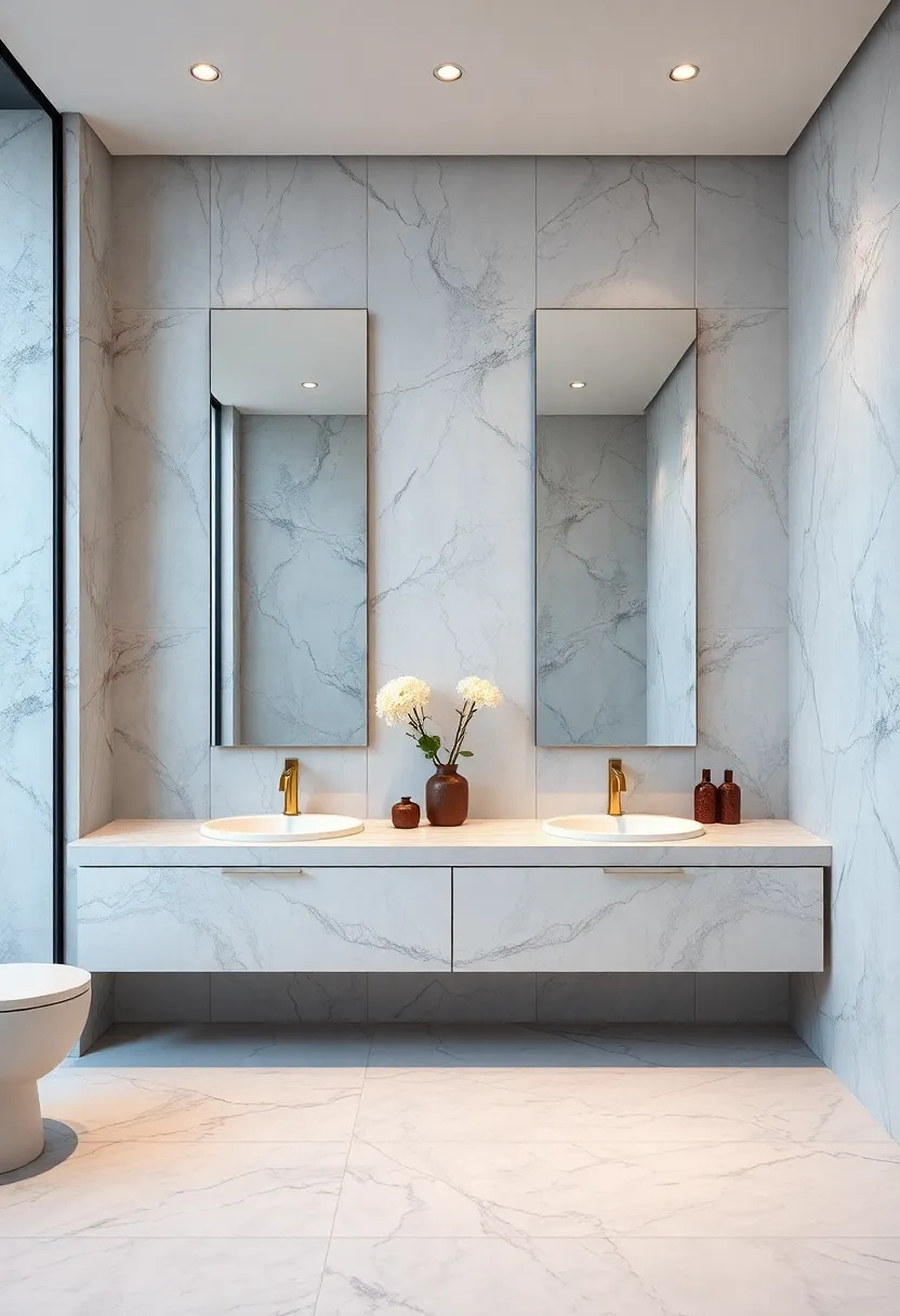 Crystal Clear Mirrors Framed by Polished‌ Marble Walls Reflecting Soft Evening Light