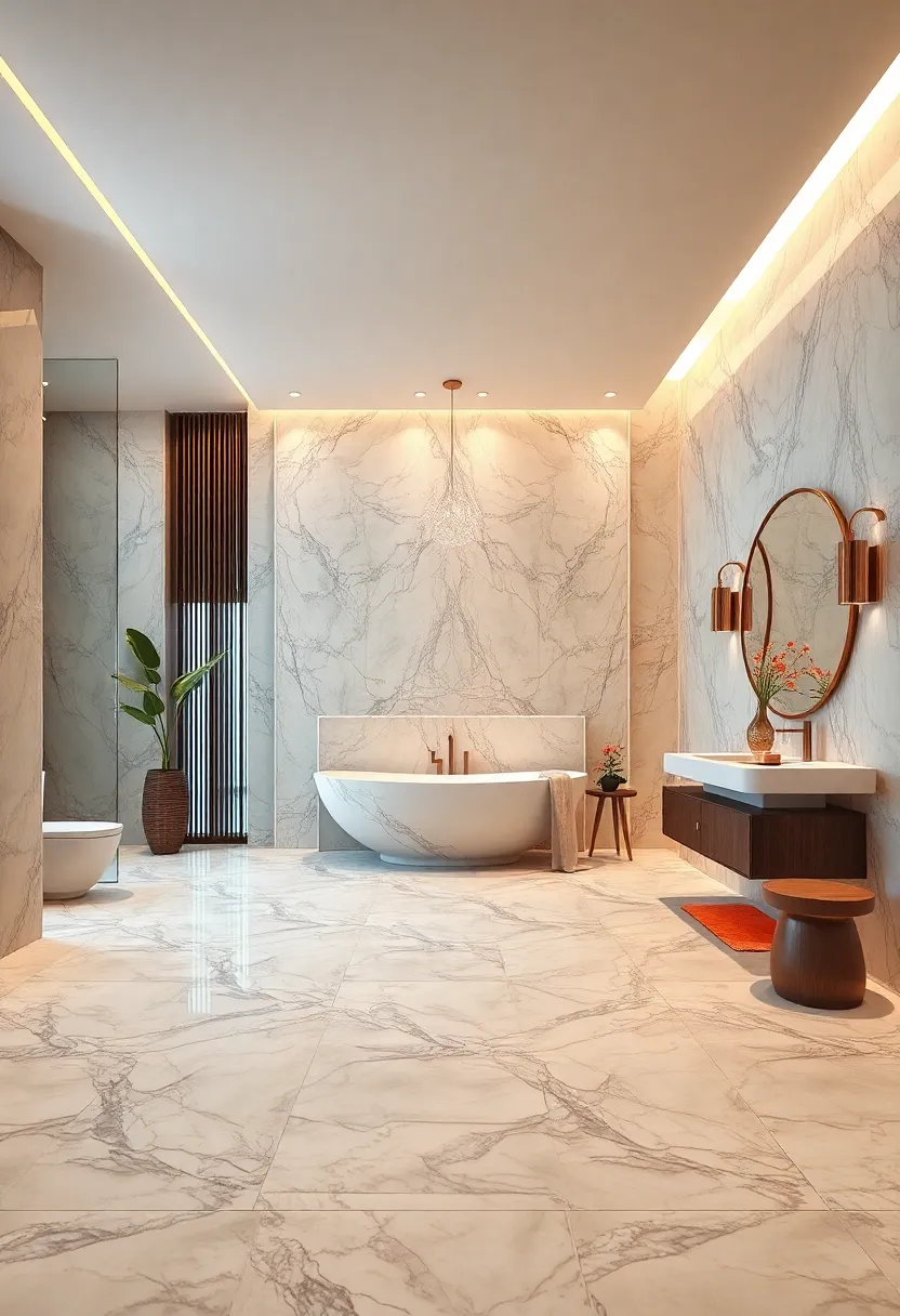 Gleaming Marble Floor Tiles with Intricate Veining‌ Patterns Illuminated by⁢ Warm‍ Ceiling Lights