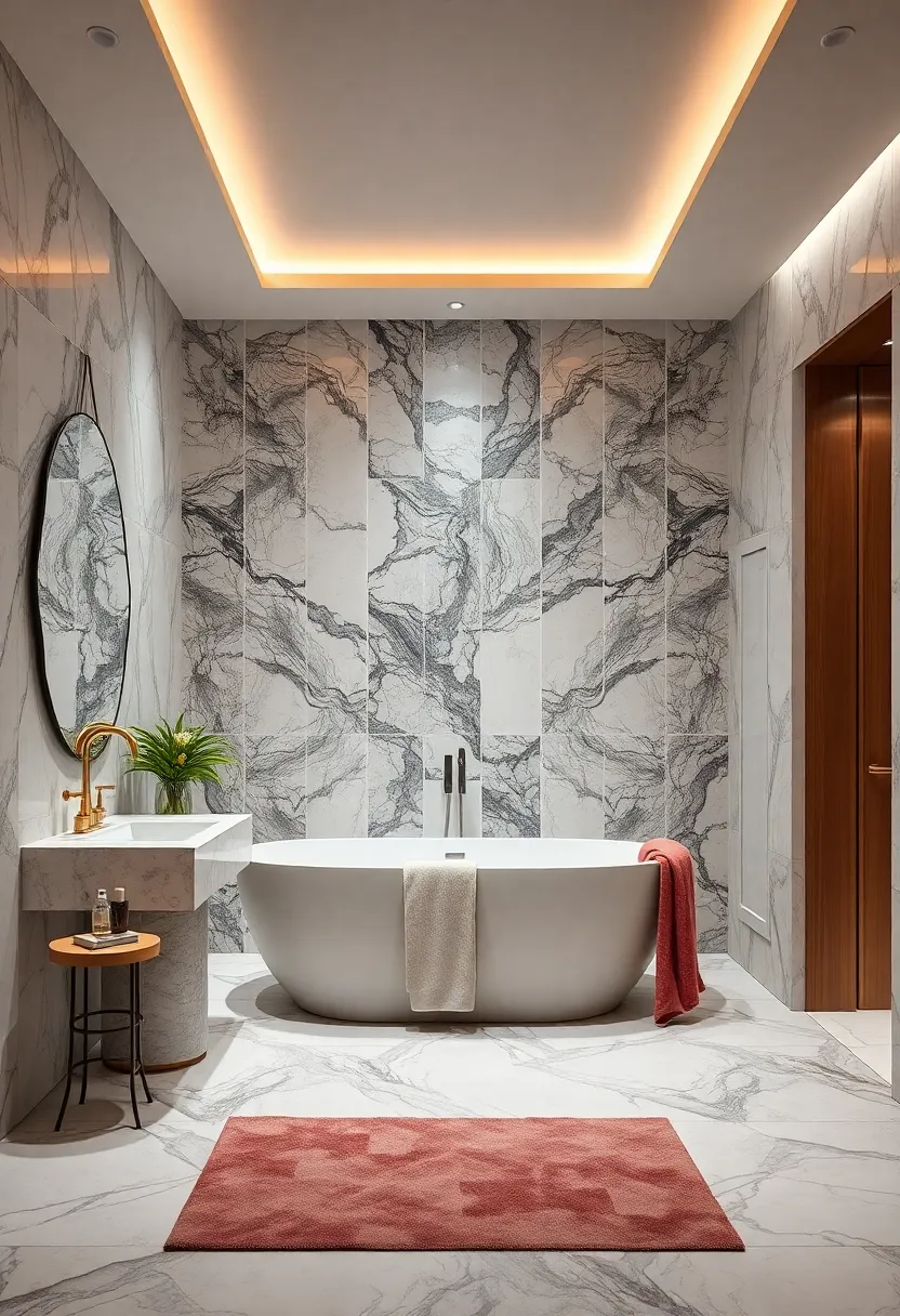 intricate⁤ Marble Mosaic ‍Murals Adding Texture and Depth to a Stylish Bathroom Interior