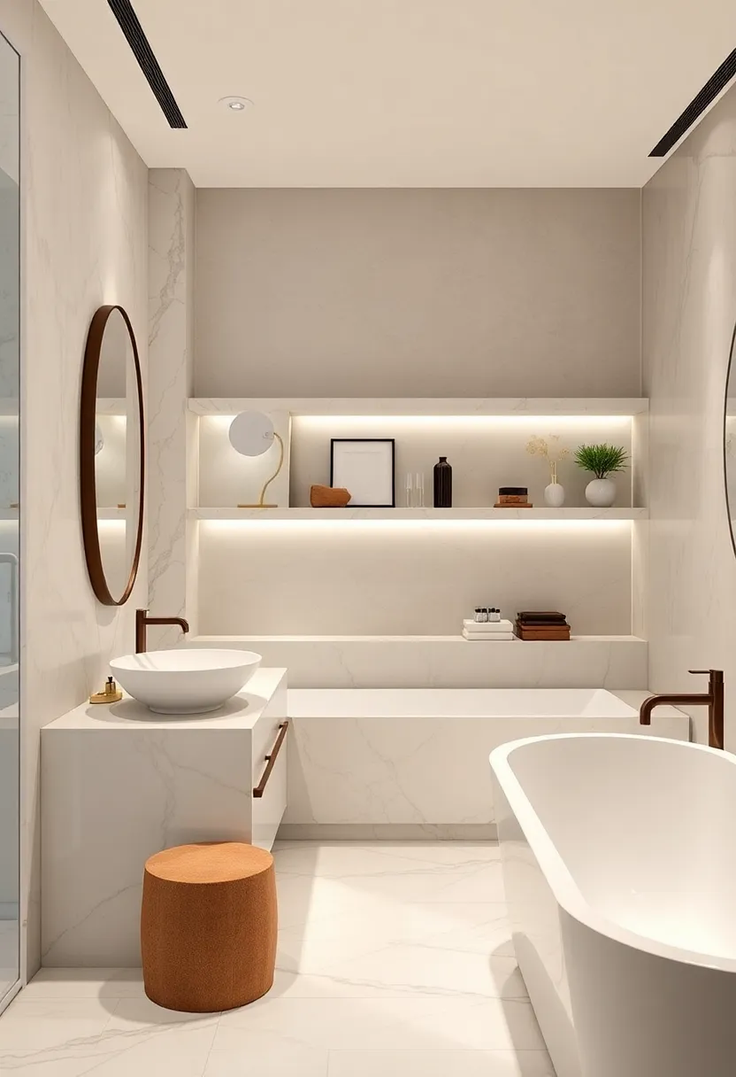 marble Accent Shelves Displaying curated‍ Decorative Items Against a Soft​ Neutral Backdrop