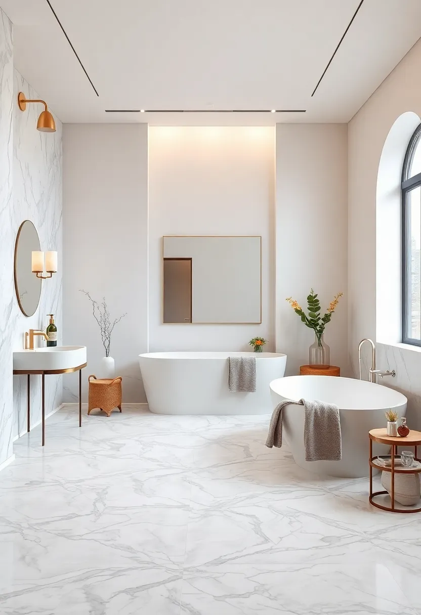 Marble‍ Floor with Geometric Patterns Juxtaposed Against Clean White ‍Walls⁤ and Soft Textiles