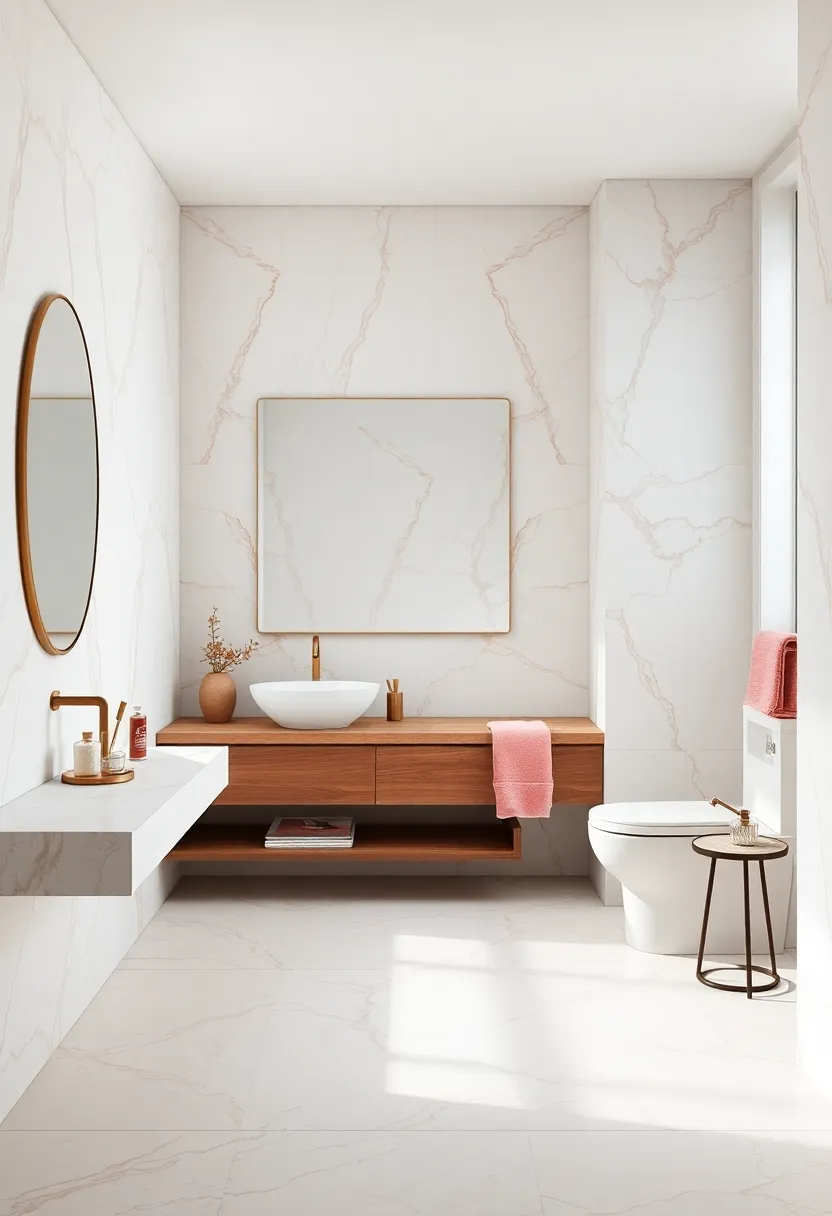Soft White‍ Marble with ⁢Delicate Pink Veins ⁢in a feminine, Light-Filled Bathroom Space