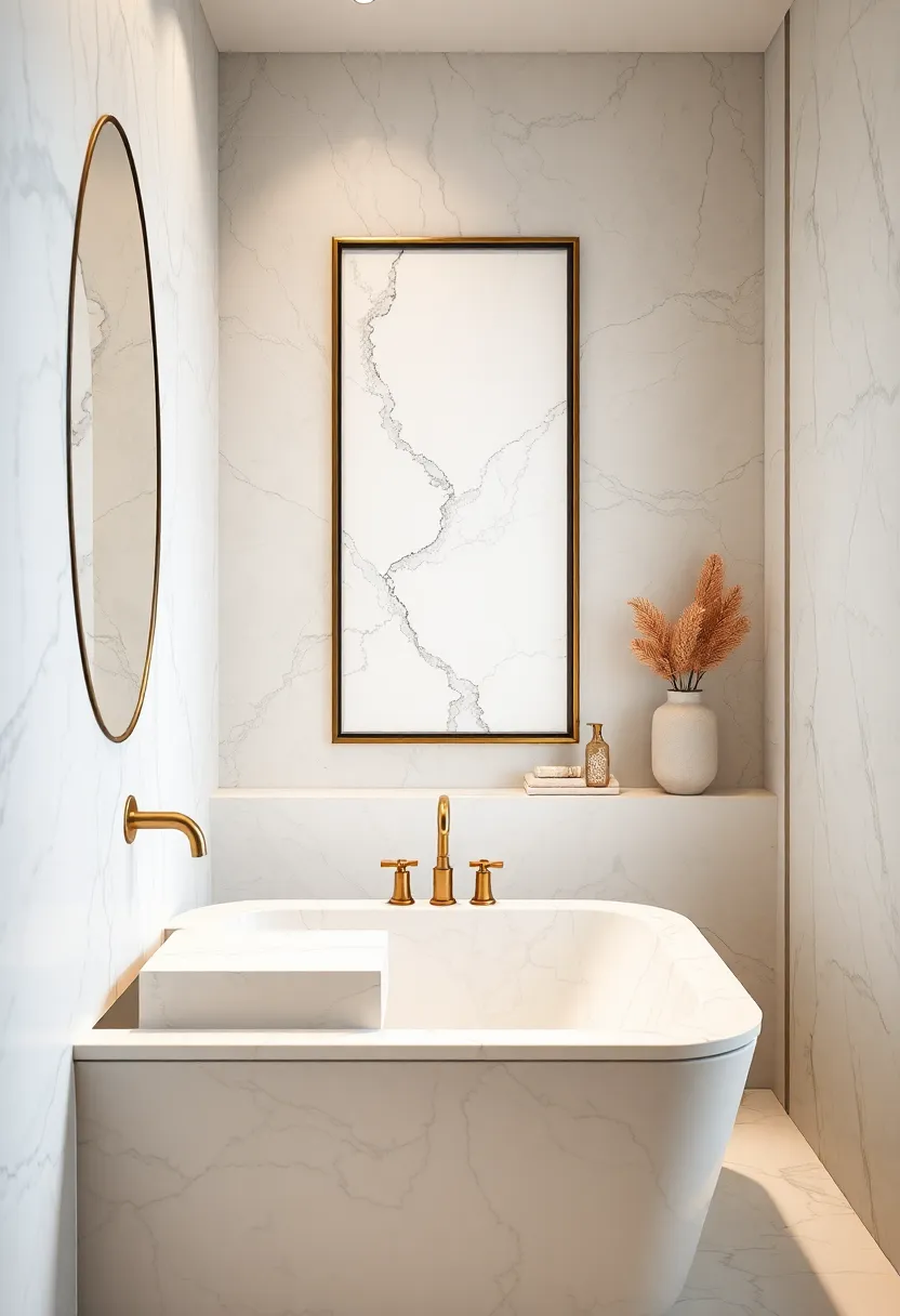 vintage ​Brass Faucets ⁣Contrasting Beautifully with Pristine ‌White Marble ‍Surfaces ⁢in a Classic Bath