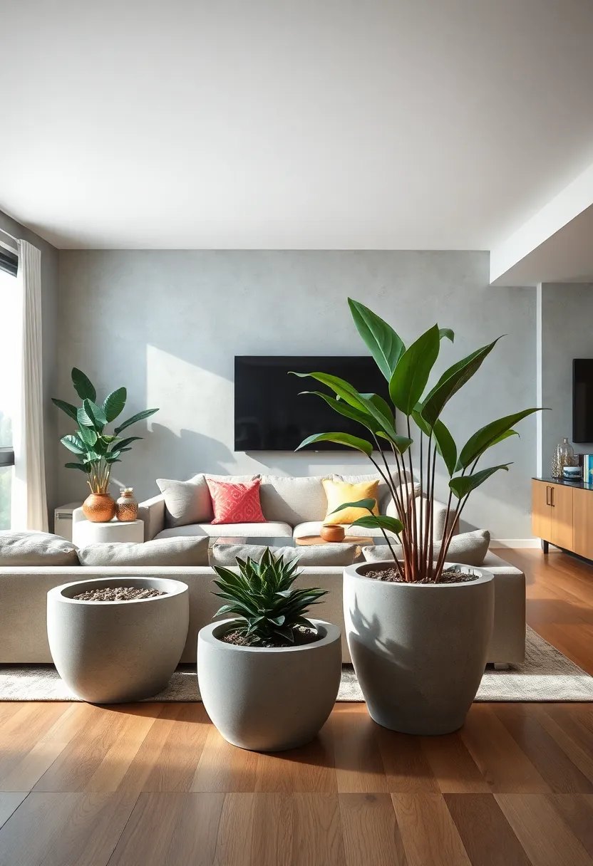 Highlighting the Use of Raw Concrete Planters to Reinforce the Urban Industrial Theme