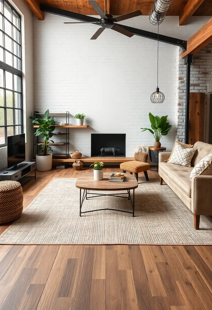 Choose an area rug with a natural fiber blend to soften the industrial edges while complementing wooden elements