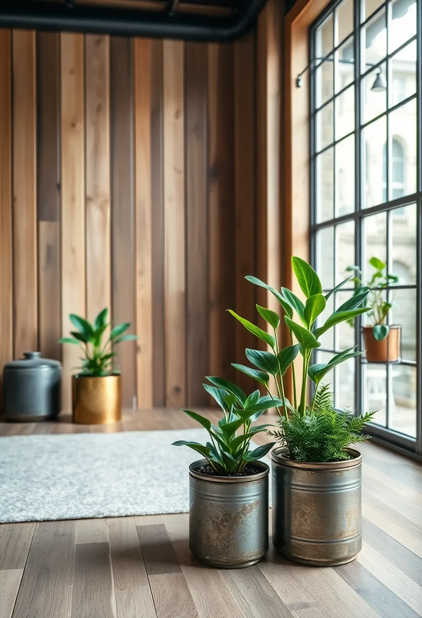 Add greenery with potted plants in metal containers to breathe life into your industrial-themed space