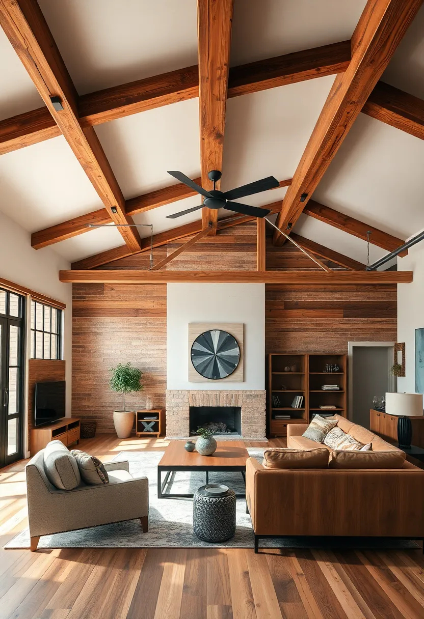 Consider reclaimed wood beams exposed on the ceiling for an authentic touch that resonates with the industrial aesthetic