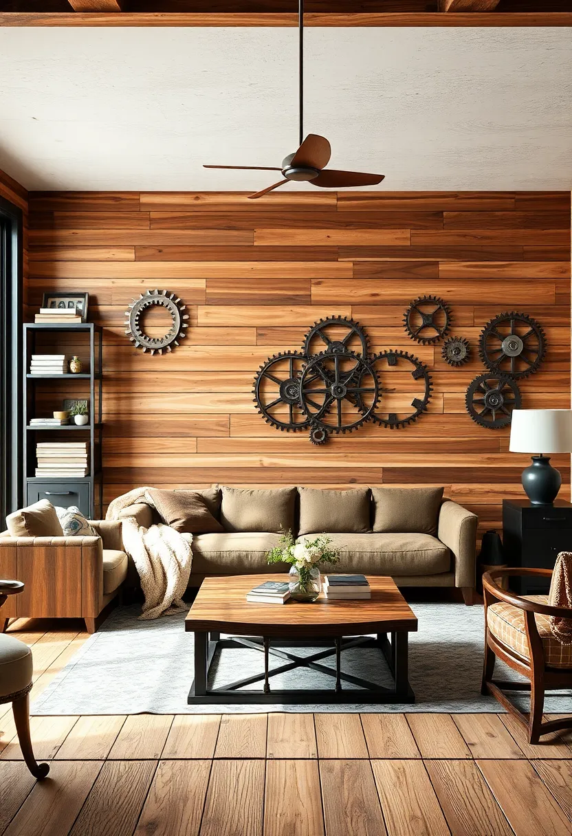 Finish the look with industrial-inspired decorative elements, like gears, wheels, and machinery pieces that tell a story