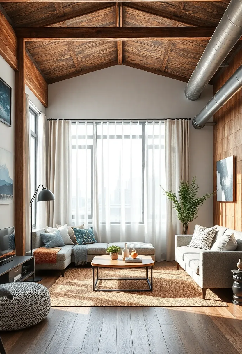 Use a mix of soft fabrics and metal elements in your curtains and window treatments to balance the starkness of industrial materials