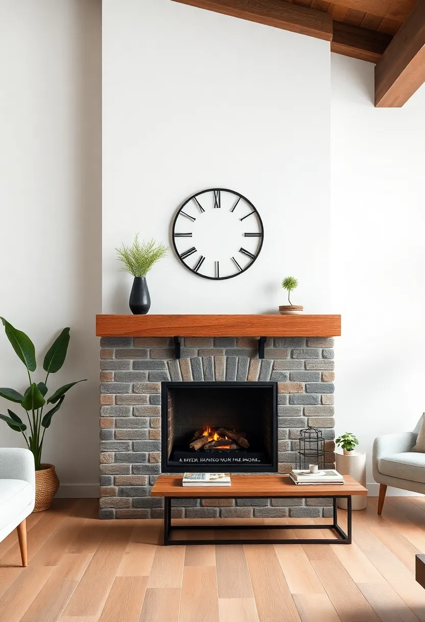 Opt for a unique wooden mantel paired with an iron fireplace to anchor your living room in cozy sophistication