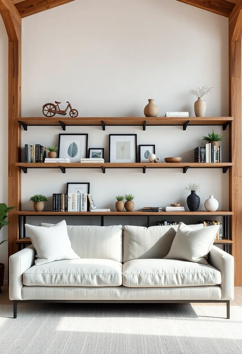 Install open shelving made from reclaimed wood and galvanized steel to display stylish decor and books