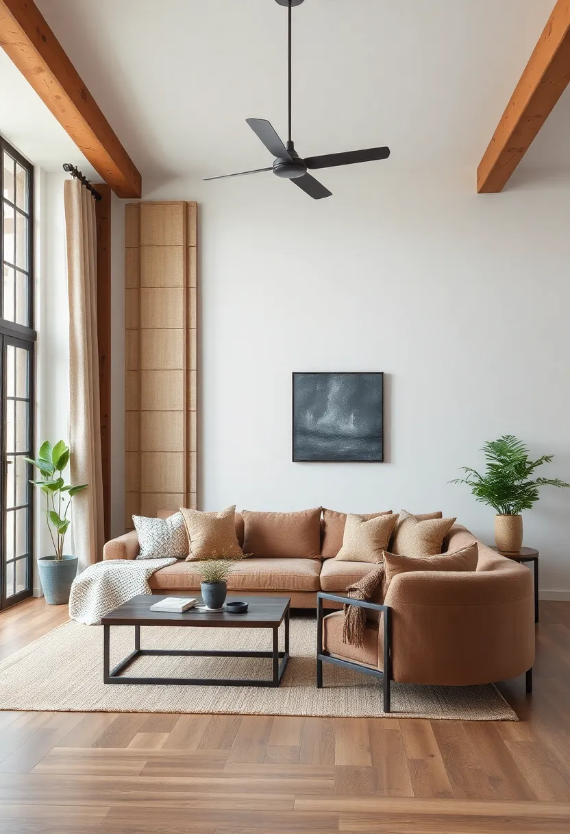 Add curtains made from burlap or heavy canvas to enhance the rustic industrial feel, offering a tactile element