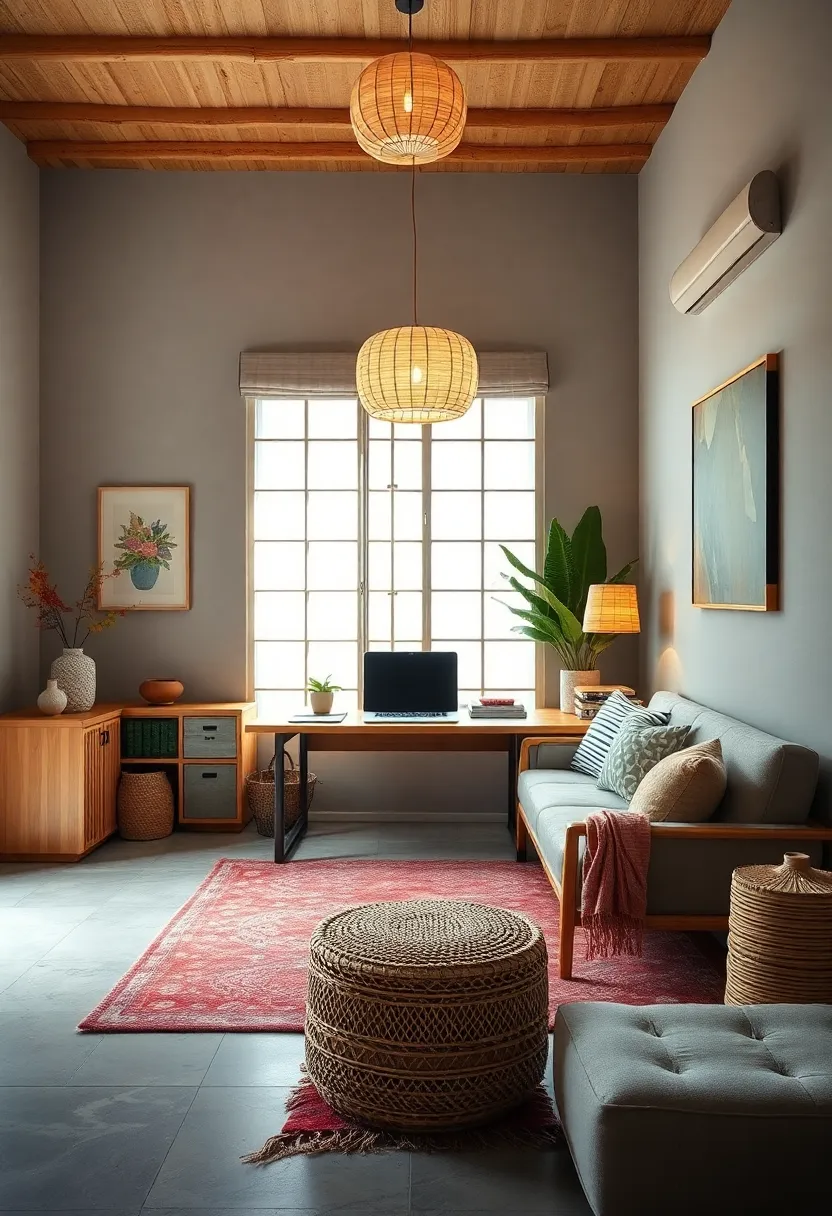 A bright ⁤workspace accented with pale bamboo furnishings, traditional washi paper lamp shades, and handwoven textiles adding layers of ‍warmth