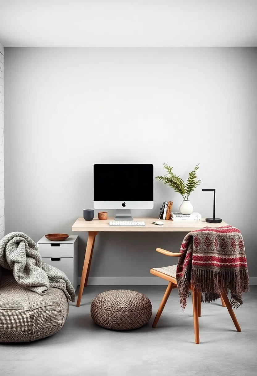 A monochromatic palette ‌embracing soft gray walls, a pale wood desk, and textured wool throws to‍ balance cool minimalism with ⁣cozy layers