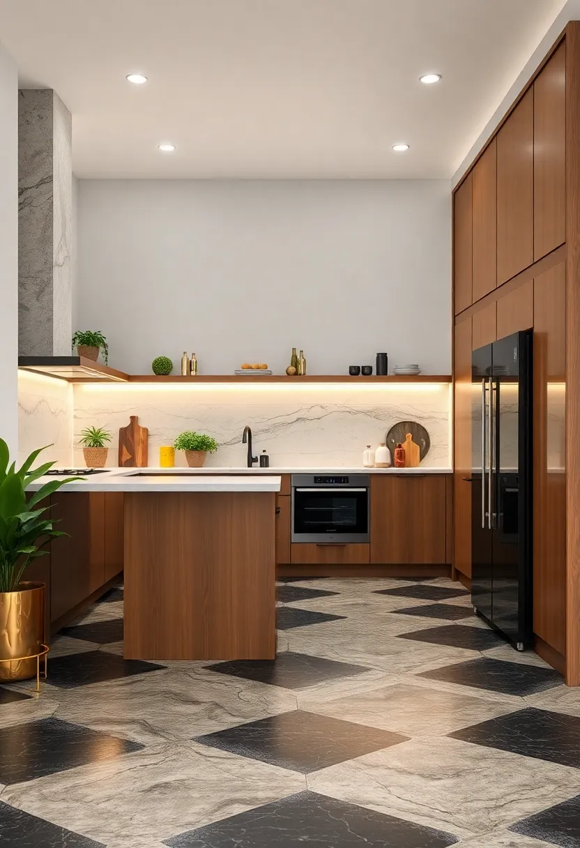 Geometric Black and ‌Gold Vinyl Tiles – ​Luxe-inspired floor design that elevates⁢ space⁤ with contemporary glam