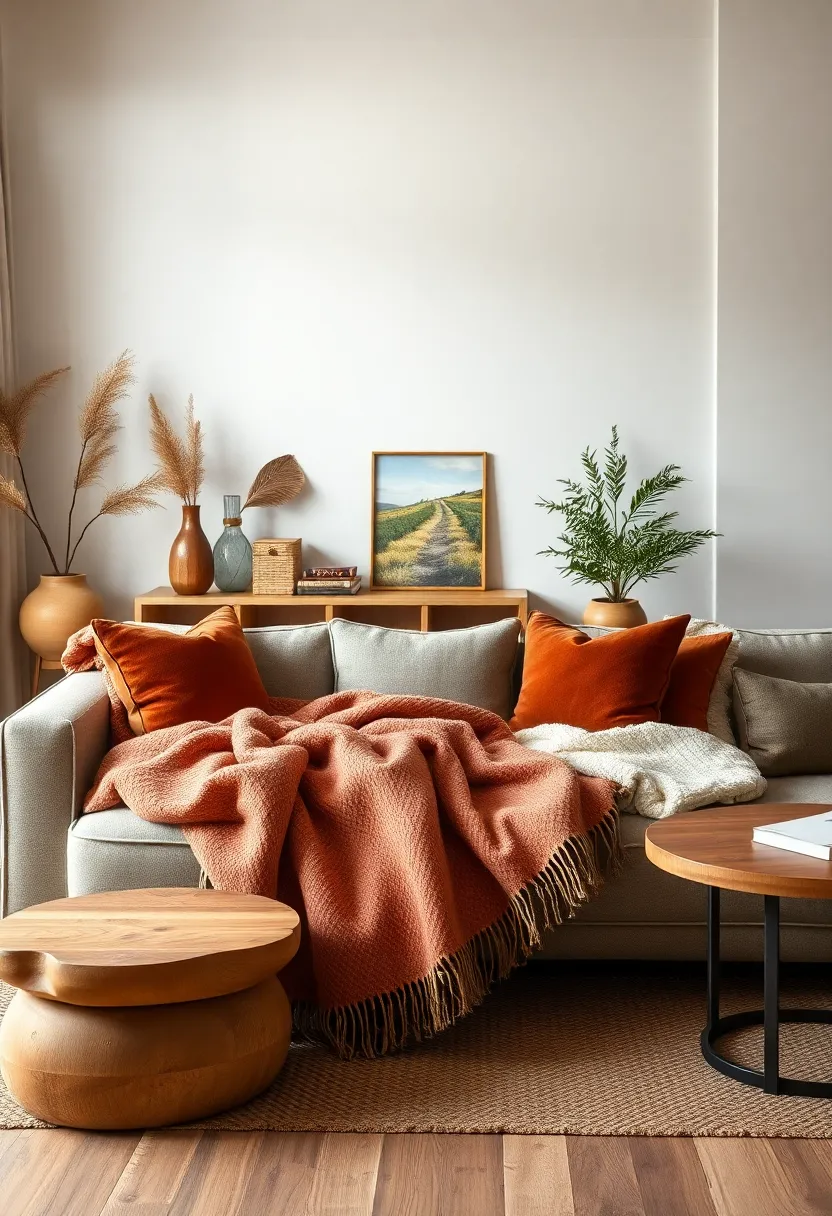 Mixing ⁤Soft Woolen Blankets In Clay ⁣And Sand Over Vintage​ Neutral Seating