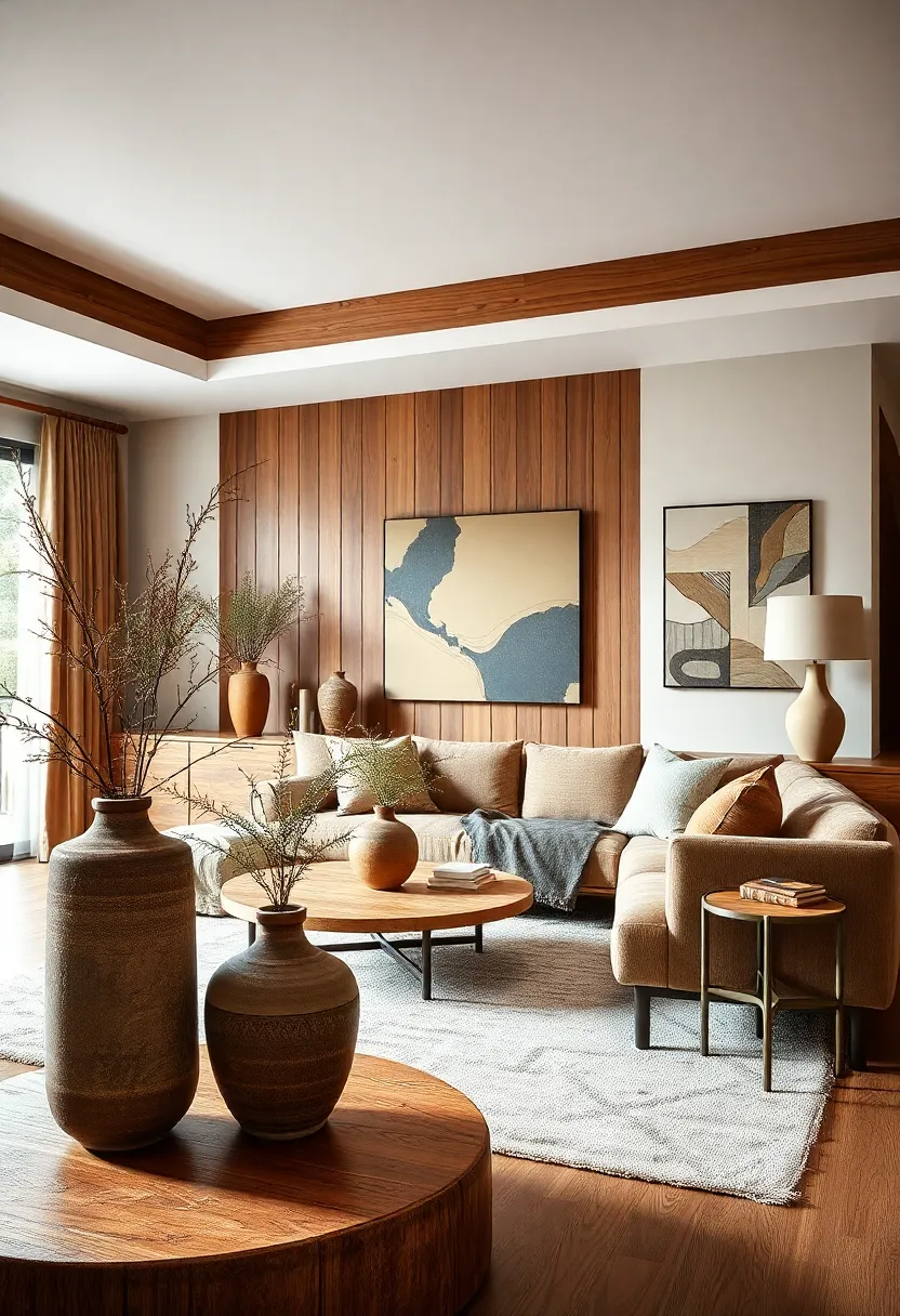 rustic Ceramics And Clay Vases ‌as⁢ Focal Points In An earth Tone Inspired Living ​Room