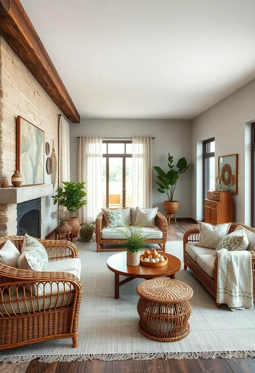 Pair⁣ wicker furniture with reclaimed wood elements for an authentic countryside style