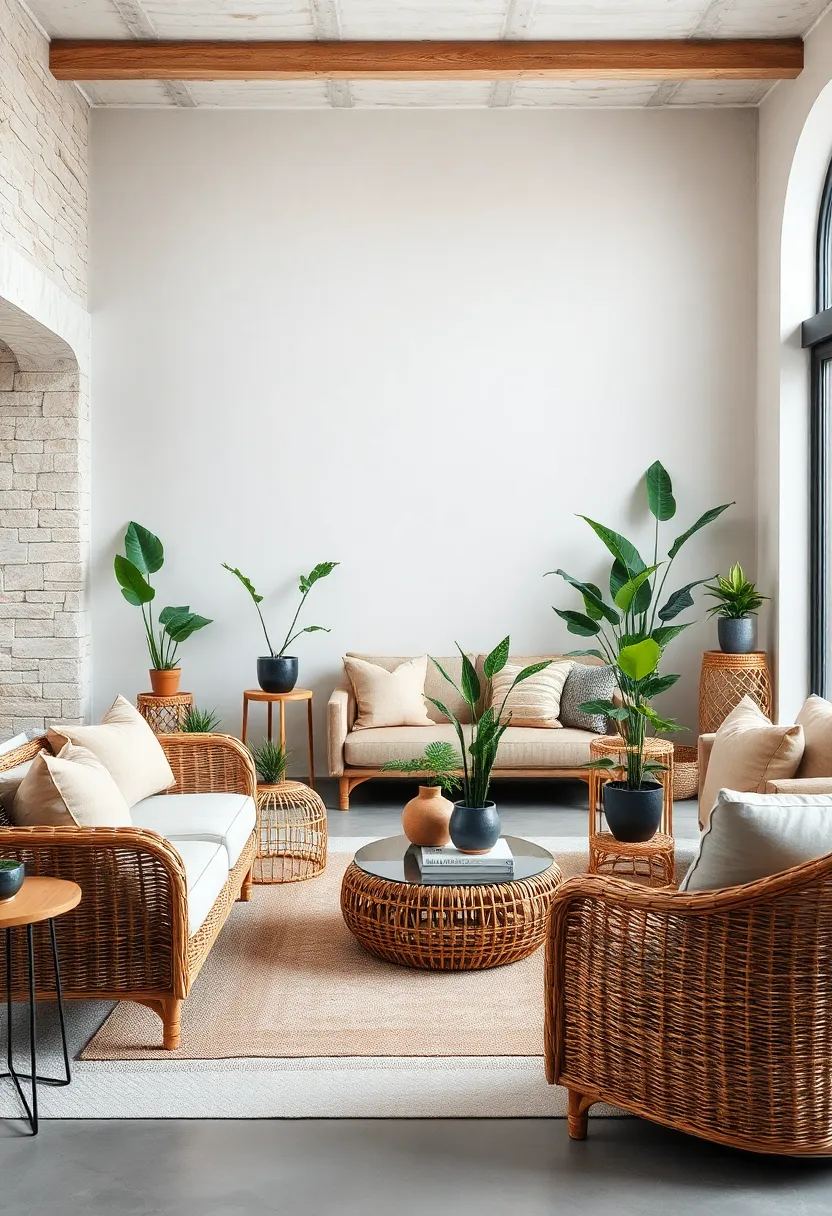 Introduce greenery ‍by adding potted plants on wicker stands or shelves