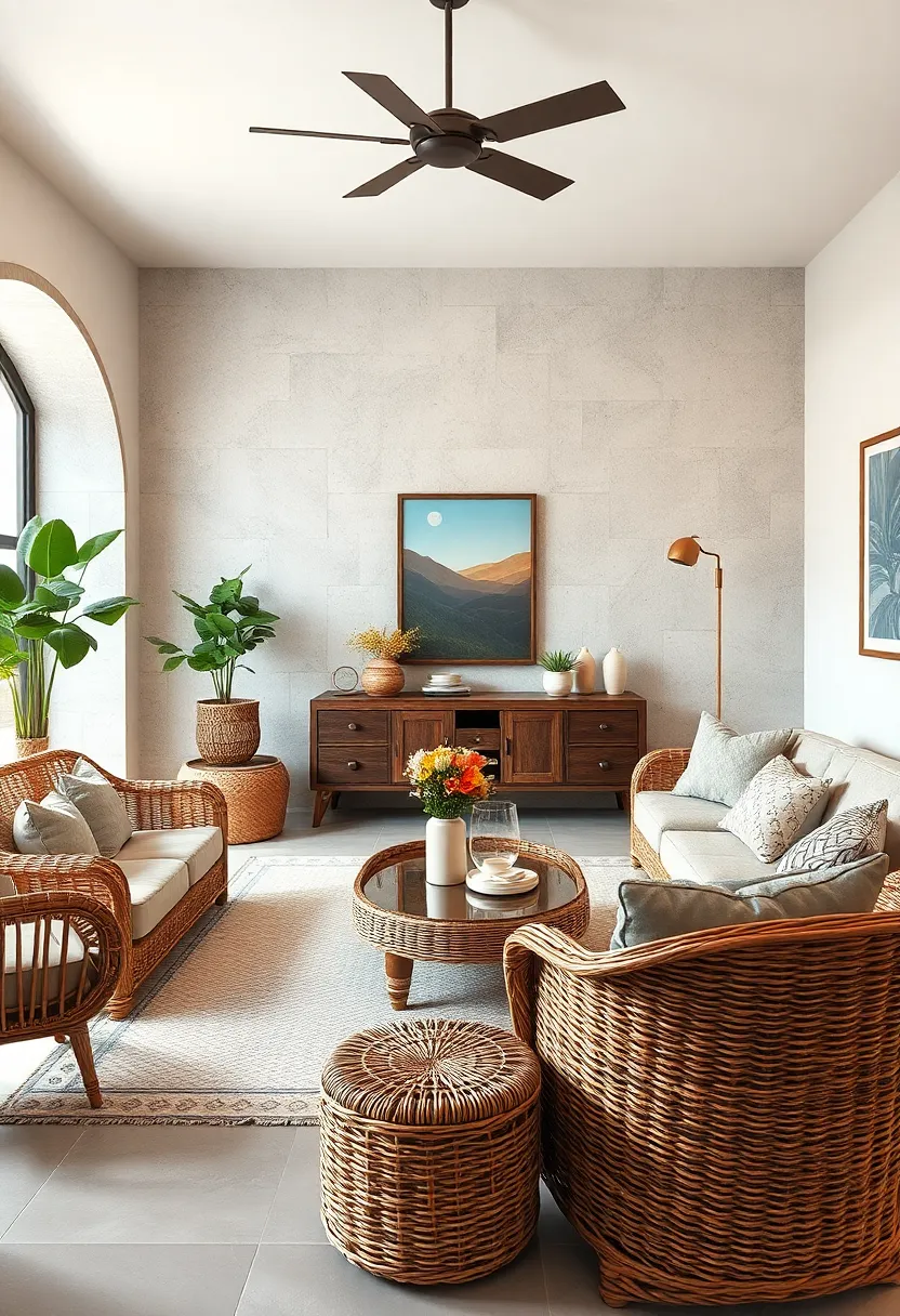 layer wicker furniture arrangements with ‍soft lighting to create a warm ambiance