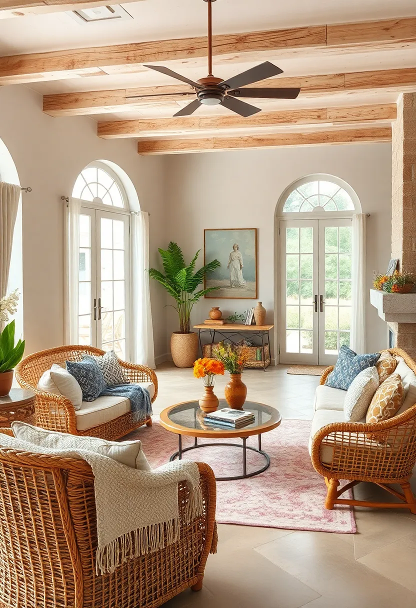 Blend ​rustic wicker ⁣with cozy textiles‌ like knitted throws and suede pillows