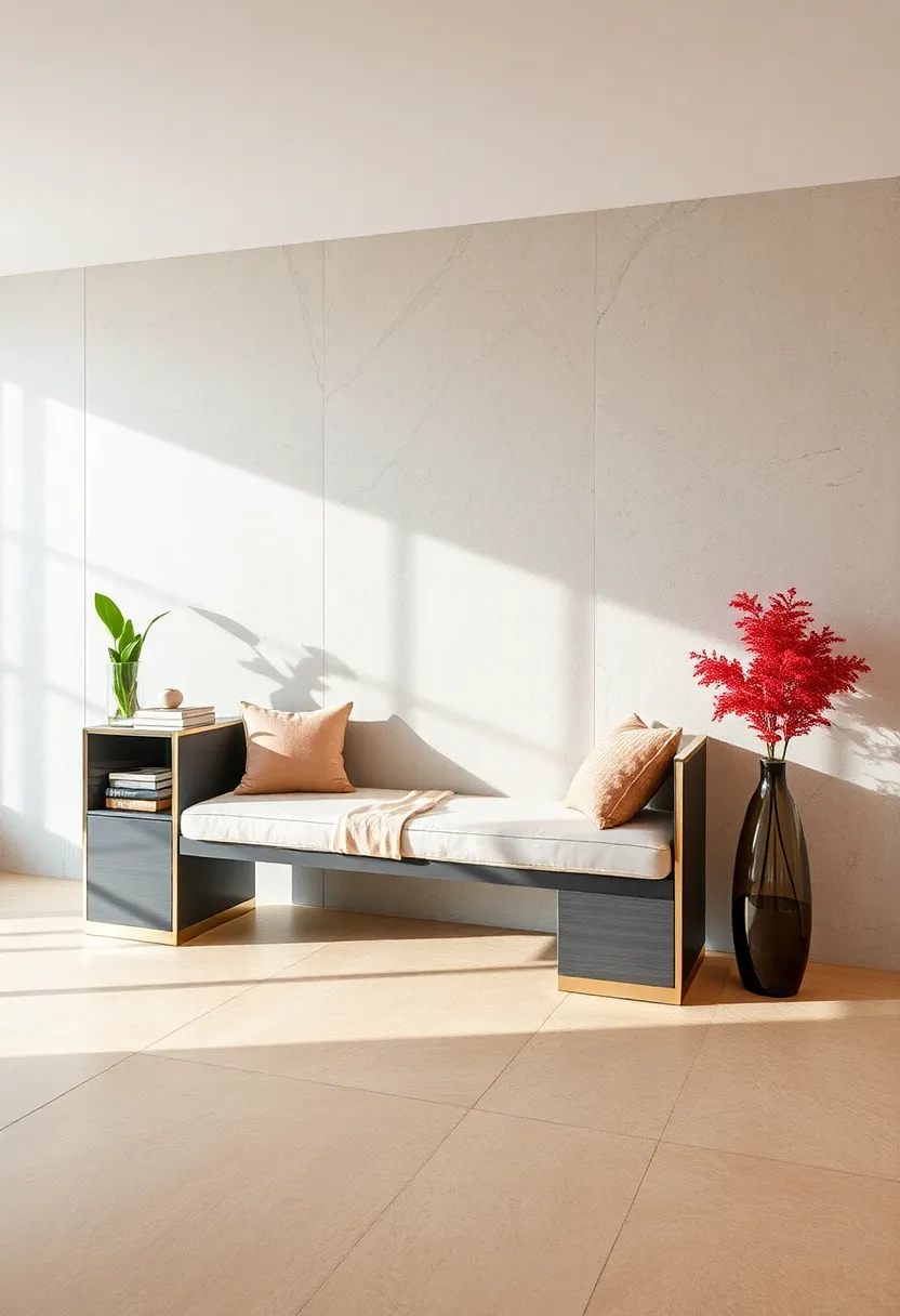 Bench with Mirrored side Panels – Reflective surfaces amplify light and space, creating⁢ an elegant,⁤ airy feel in any room
