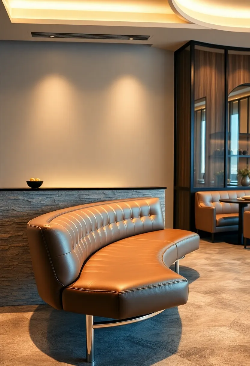 Curved Leather Bench with Chrome Accents – Smooth leather and ⁢polished chrome create a sleek, professional aesthetic perfect for sophisticated lounges