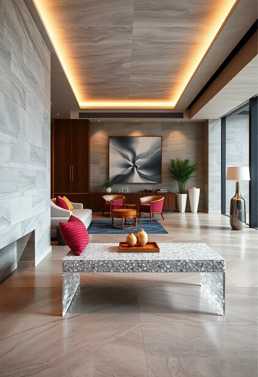 Designer Acrylic ‌Bench with Embedded ⁤Crystals – A bold, transparent structure embedded with​ sparkling crystals adds‌ dazzling sophistication