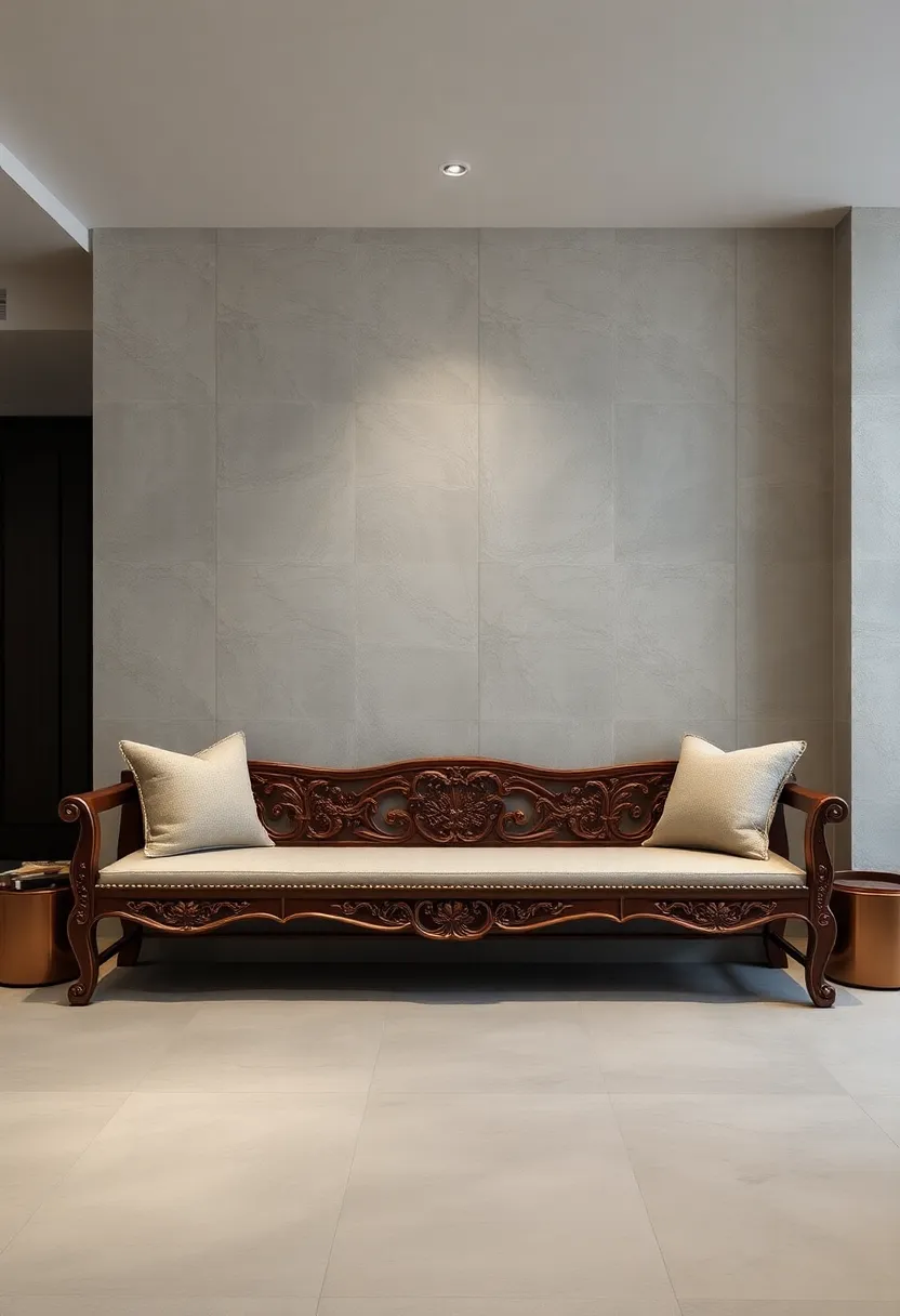 hand-Carved Antique-Inspired Wooden Bench –‍ Vintage charm ​comes through in detailed hand-carving paired with polished finishes