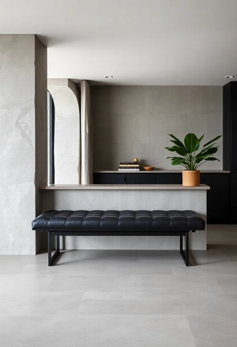 Sleek Black Leather Bench with Metal Legs – Minimalist and‍ modern, the⁤ smooth leather contrasts with industrial-style legs⁢ for an urban vibe