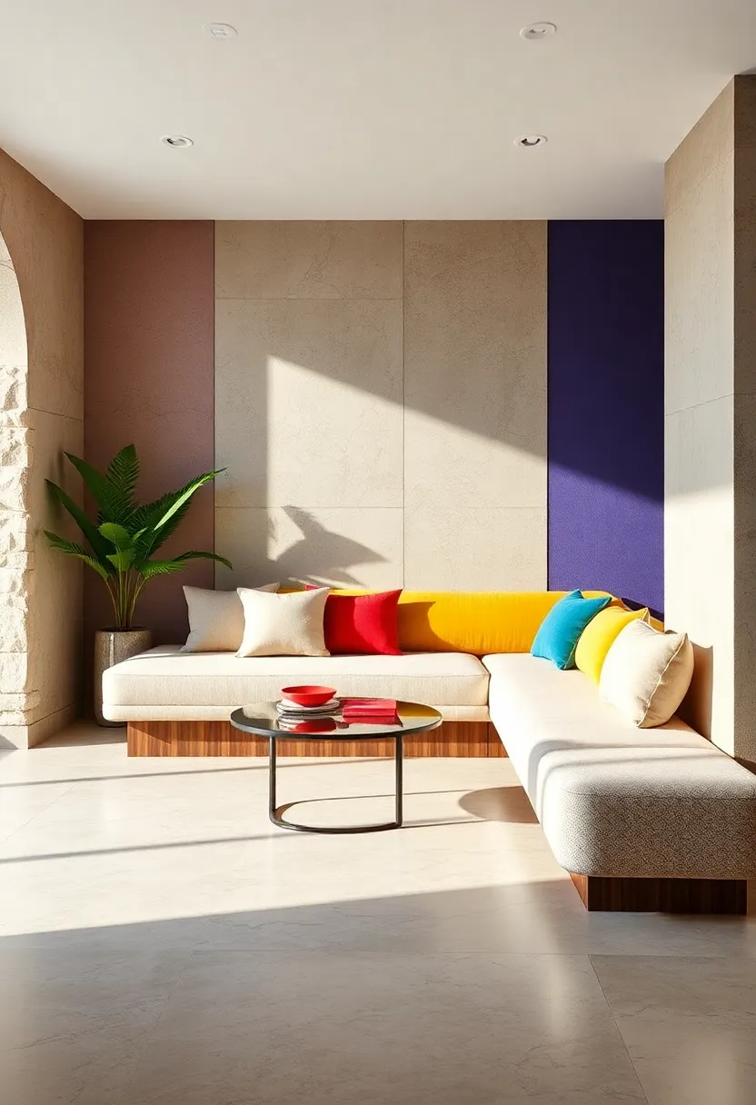 Upholstered Bench with Bold Color Blocking – Vibrant hues arranged geometrically breathe life and energy into traditional⁤ seating forms