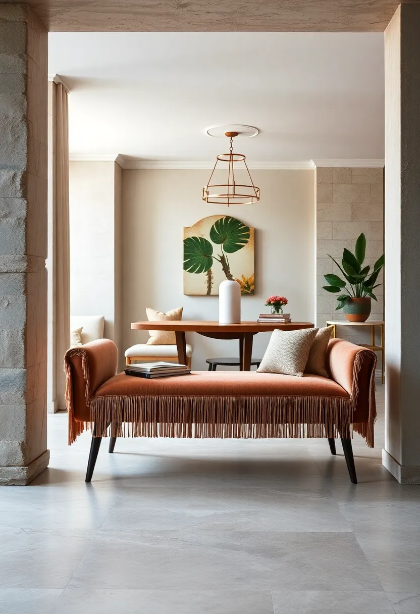 Velvet Bench with fringe Detailing – ⁤Adding movement and flair, delicate⁣ fringe layers bring a playful, tactile element to classic upholstery