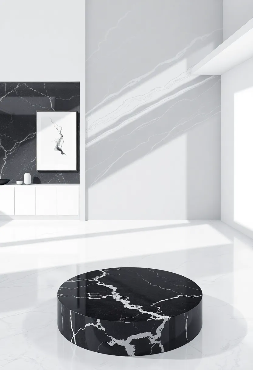 Exquisite Black Marble Coffee Table: A bold centerpiece that commands attention and adds sophistication to any living room