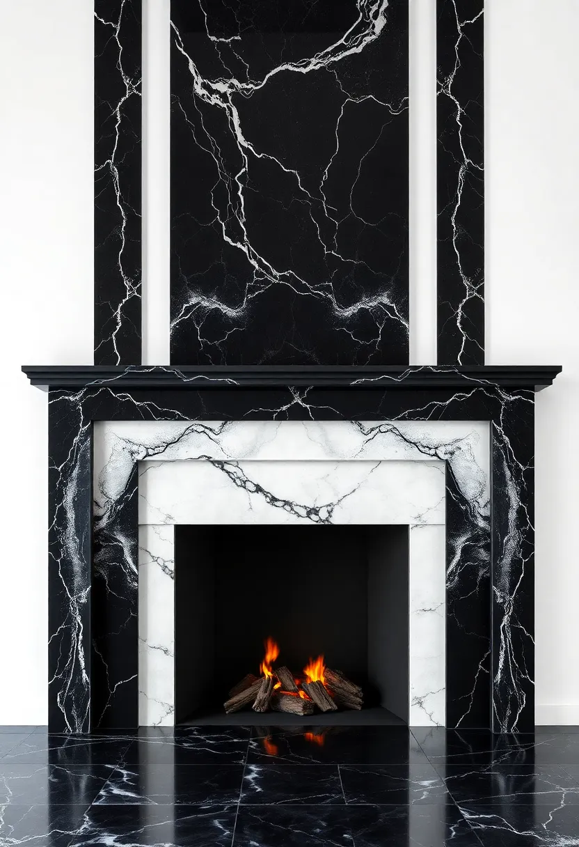 Opulent Black Marble Fireplace Surround: Create a dramatic focal point in your living space with a marble fireplace that exudes warmth and elegance