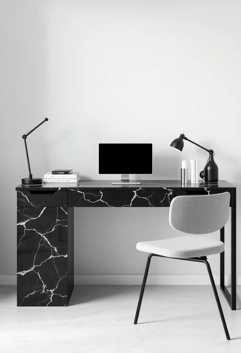 Refined Black Marble Desk: Upgrade your home office with a sleek desk that inspires productivity while reflecting a sense of sophistication