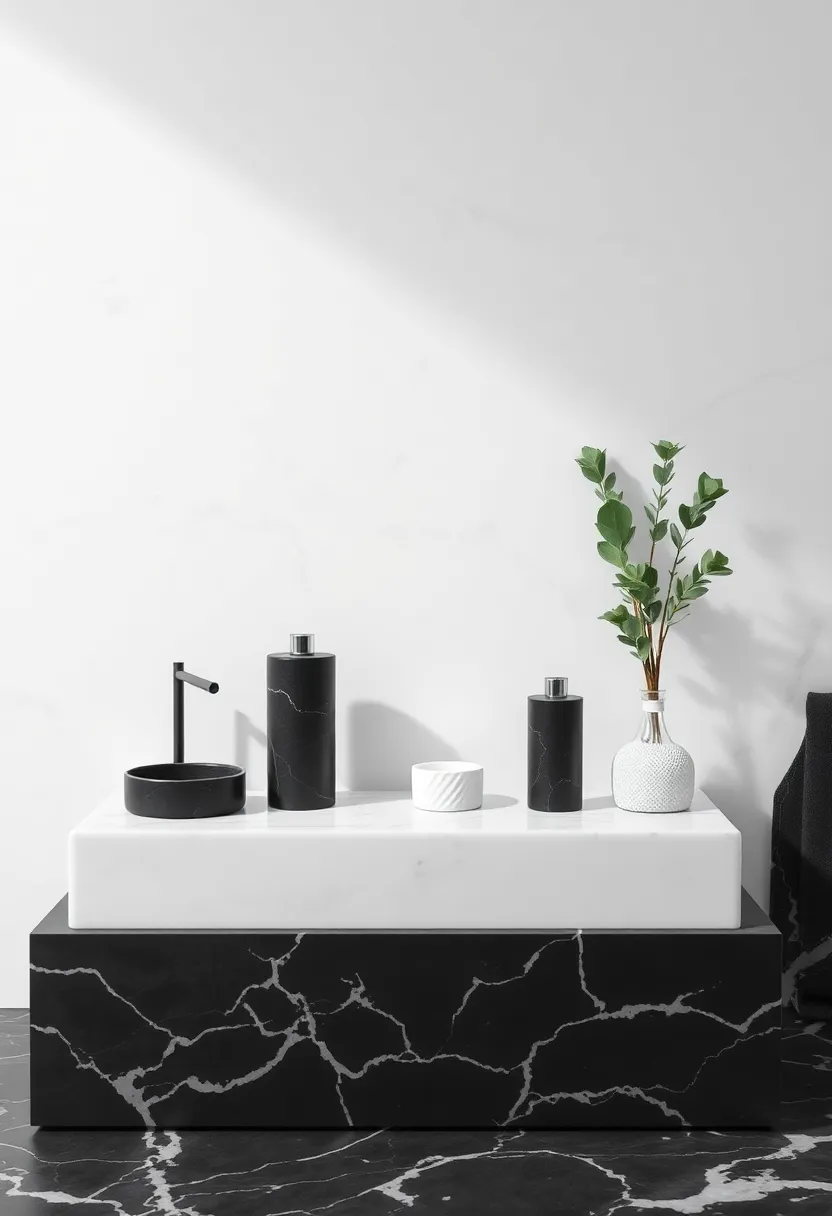 Sleek Black Marble Bathroom Accessories: Create a cohesive luxury look with a set of marble accessories that enhance your bathroom decor