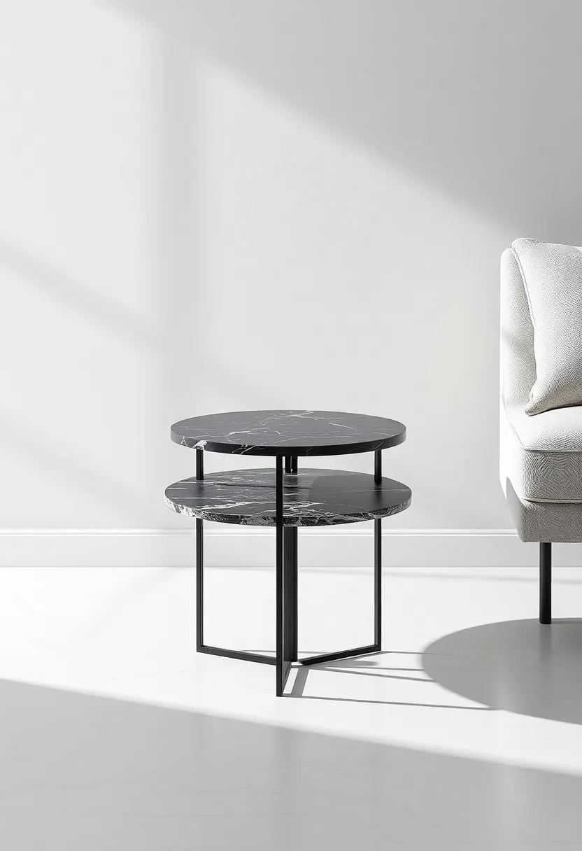 Chic Black marble Side Table: A versatile addition to any room, this side table offers both style and practicality for holding drinks or books