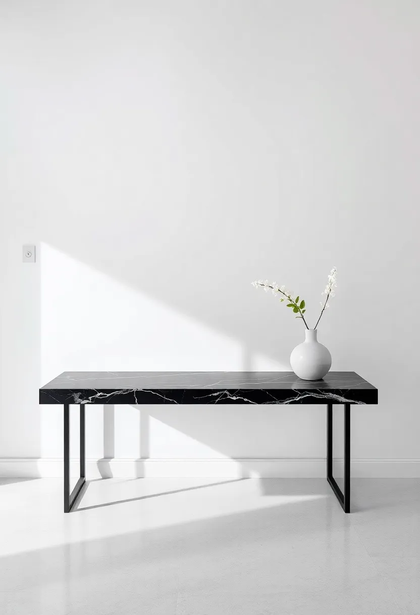 Bold Black Marble Console Table: Create an inviting entryway or hallway with a stunning console table that serves as a functional decorative piece