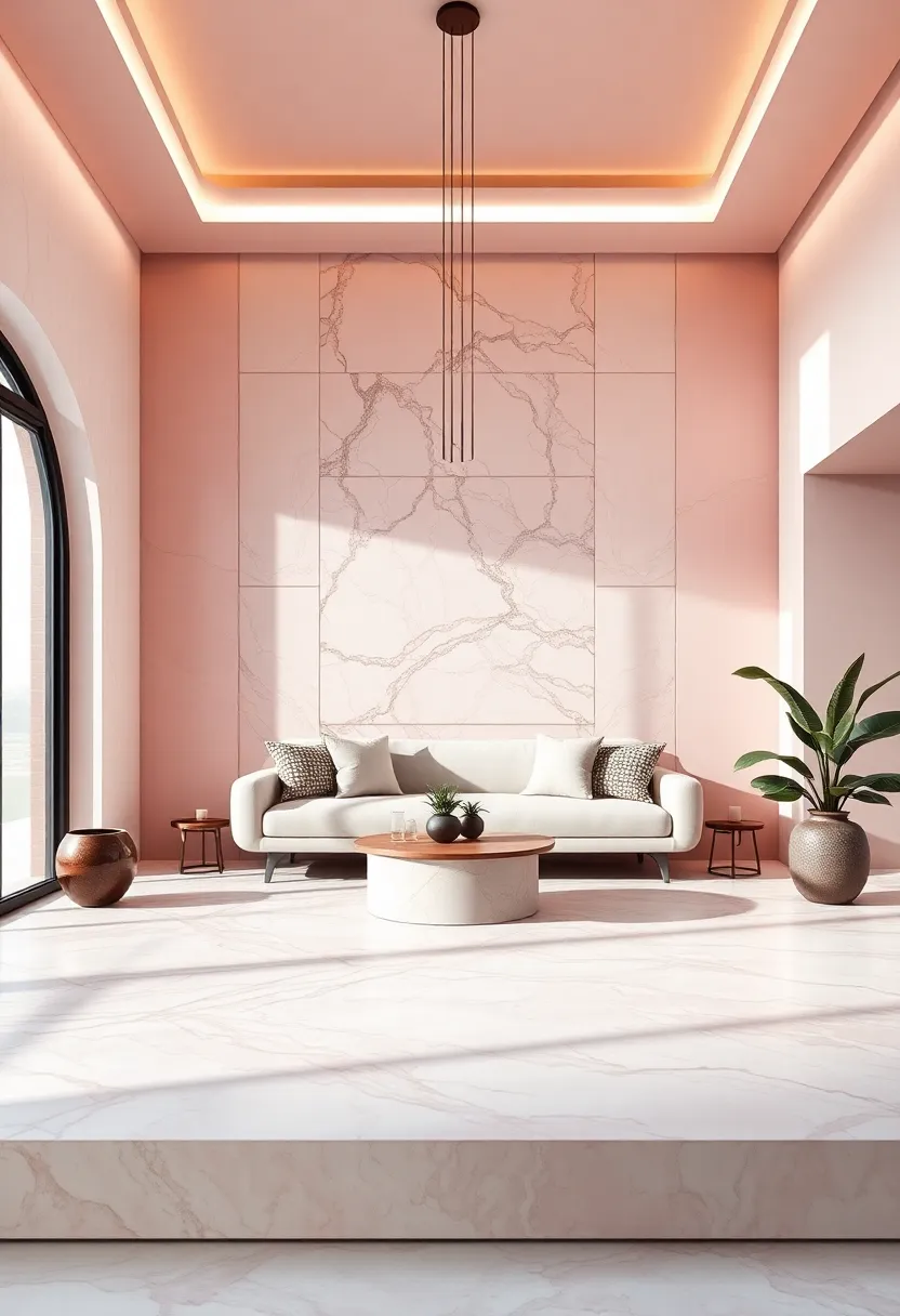 Blush Pink as a Harmonious⁤ Accent in marble-Laden ⁣Spaces