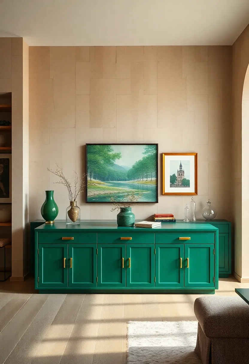 Classic Crown molding Painted In Deep Emerald Tones Framing An Elegant Dining Room With Vintage Furnishings
