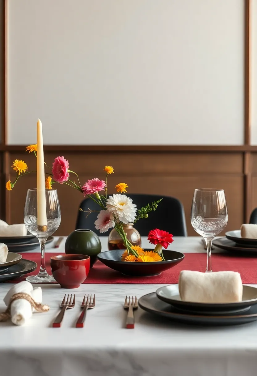 Exotic Asian Influence: Incorporate elements from Asian culture, such as lacquered tableware, intricate chopsticks, and fragrant floral arrangements for a dining affair rich in tradition