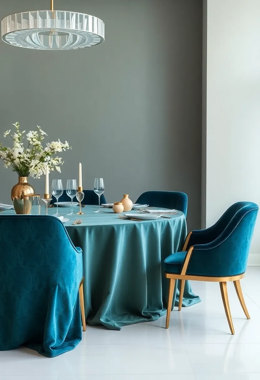 Luxe Velvet Touch: Incorporate plush velvet table linens and upholstered chairs for an indulgent feel, complemented by metallic accents for a touch of opulence