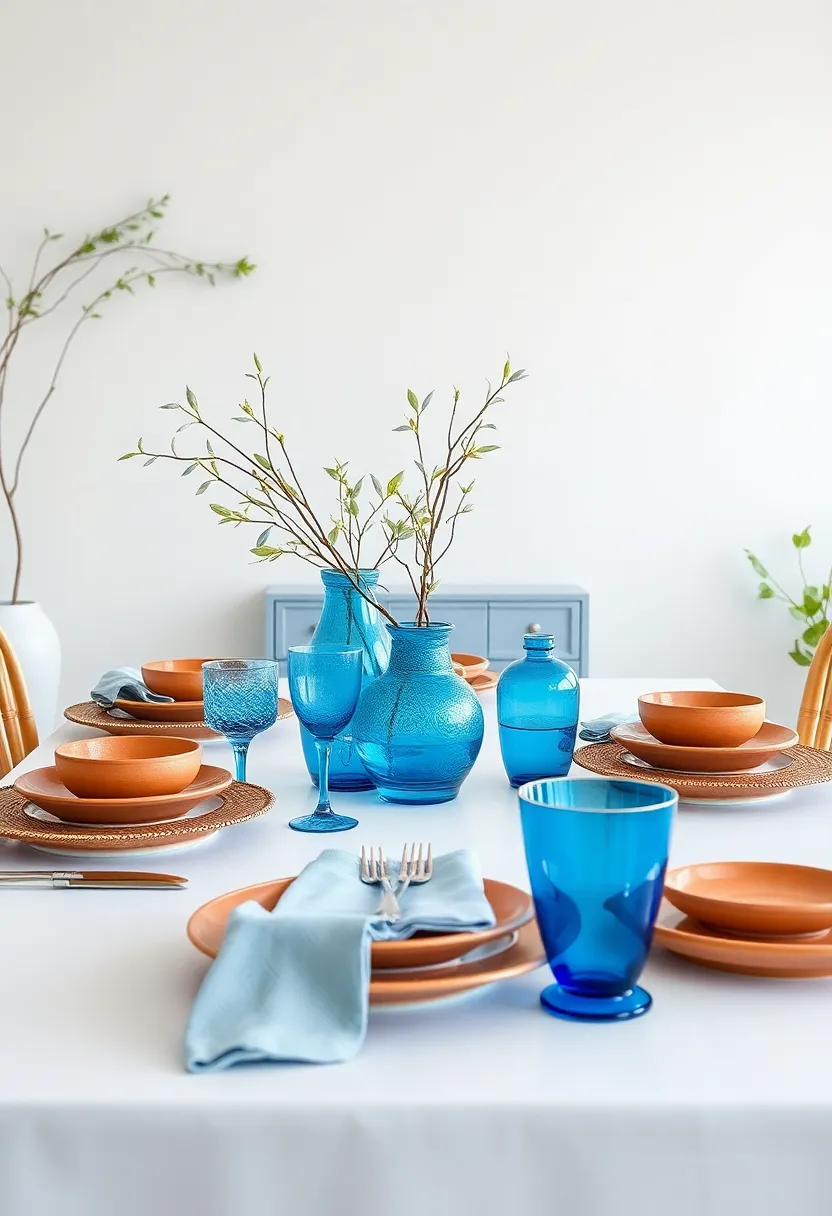 Mediterranean Dreams: Infuse your dining area with Mediterranean charm by using terracotta dishware, olive branches, and vibrant blue accents that evoke a sunny seaside atmosphere