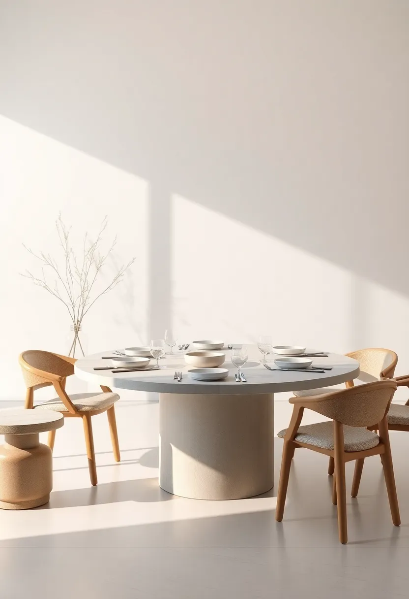 Minimalist Zen: Embrace simplicity with a neutral color scheme, clean lines, and natural elements like stoneware and bamboo, creating a serene and sophisticated dining setting